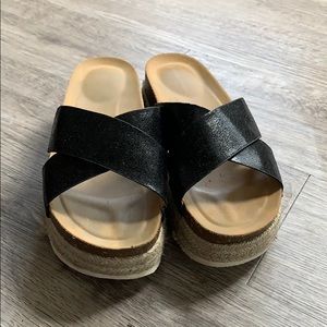 espadrille platform black sandals